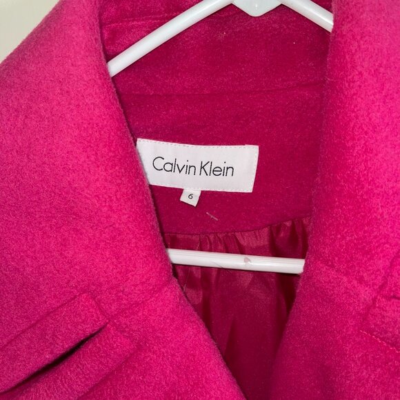 CALVIN KLEIN fuchsia lined belted coat/exc condition/60% wool/lined/6 - Picture 8 of 10